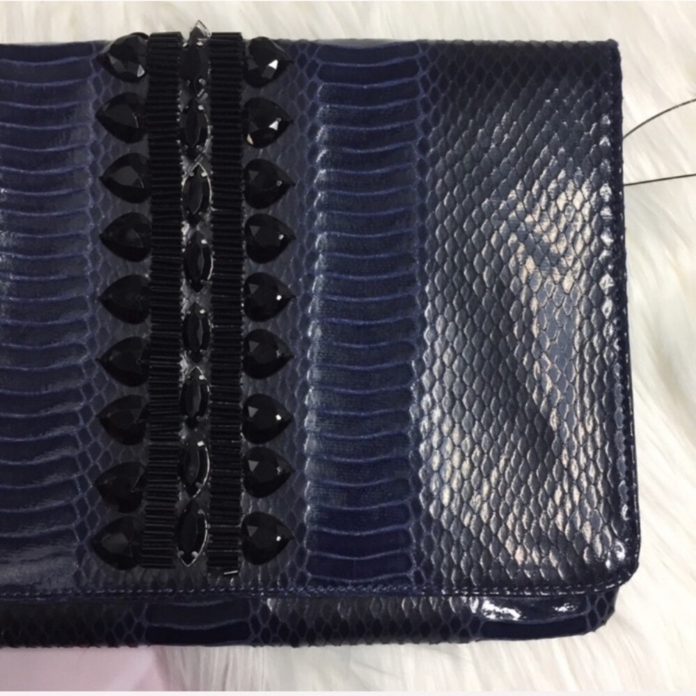 Stella & Dot Faux Croc Jewel Encrysted Clutch Navy